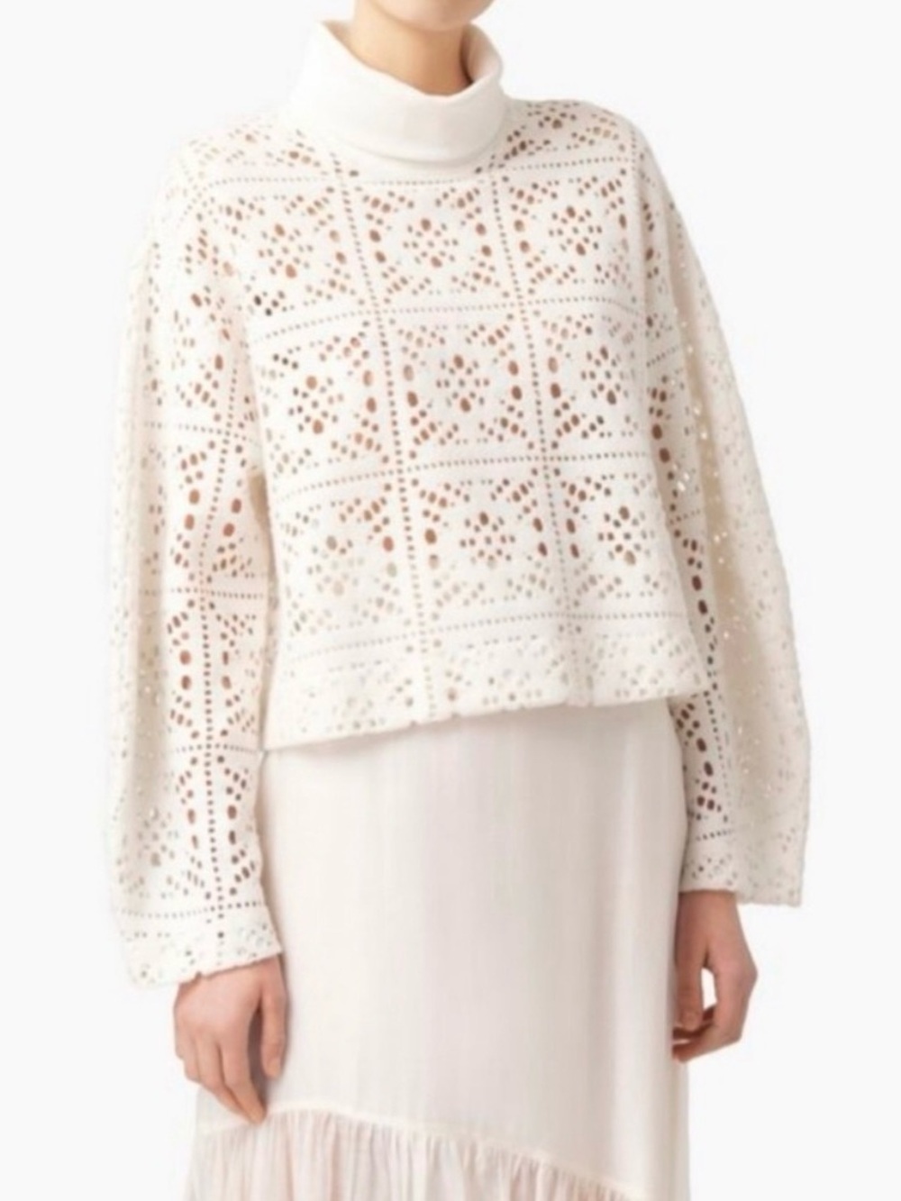 See By Chloé White Crocheted Knit Top, sz XL
